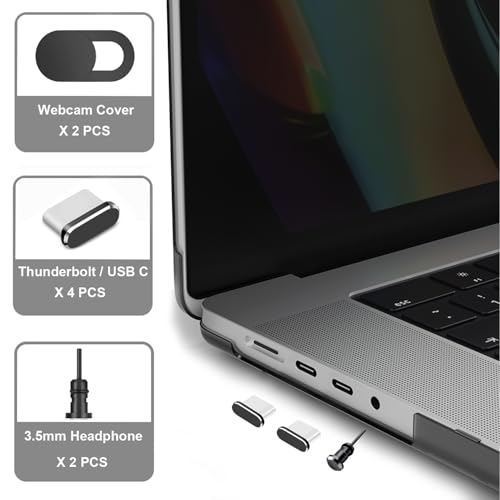 USB C Dust Plug and Headphone Plugs for Laptop Phone Port Protection Anti Dust Cover, MacBook Accessories Compatible with MacBook Pro/Air (Black)