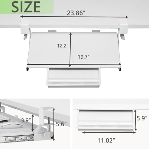 ETHU Under Desk Keyboard Tray - Small Slide Out Keyboard Shelf with C Clamp Mount, 19.7" x 11.8" Ergonomic Pull Out Tray for Home Office Desk, White - color: White, size: Small