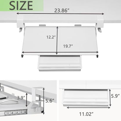 ETHU Under Desk Keyboard Tray - Small Slide Out Keyboard Shelf with C Clamp Mount, 19.7" x 11.8" Ergonomic Pull Out Tray for Home Office Desk, White - color: White, size: Small