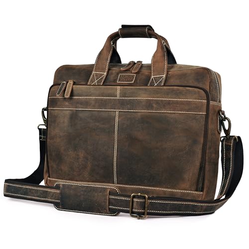 LEATHER VILLAGE 16" Leather Laptop Messenger Briefcase Bag for Men-Leather Satchel for Travel and Office Shoulder Bag- Rustic Brown - color: Rustic Brown, size: 16"