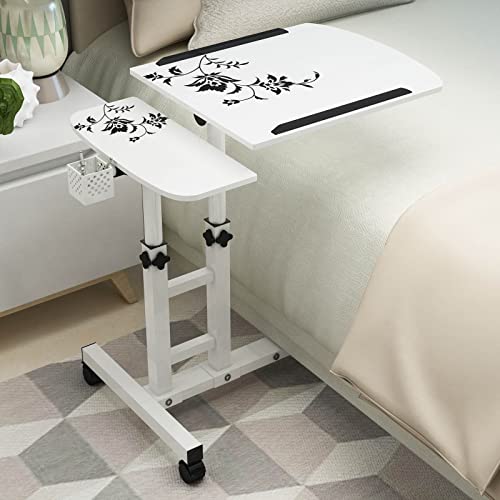 GaRcan Overbed Table Wheels Portable Overbed Table, Height Adjustable, Home Tilting Overbed Table, for Work Bed Sofa Reading Eating (White) - color: White