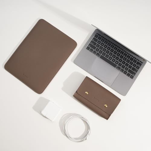 PU Leather Padded Laptop Sleeve 15.3Inch Compatible with MacBook Air 15 A3114 M3 Laptop Bag with Charger Pouch Color Coffee - color: Coffee, size: MacBook Air 15