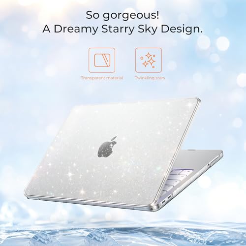 EooCoo for MacBook Neo Case 13 inch 2026, 100% Match Color, Sparkly Clear | Lightweight, Protective Hard Shell Case & Keyboard Cover & Screen Film, Model A3404 with A18 Pro Chip - color: Sparkly Clear