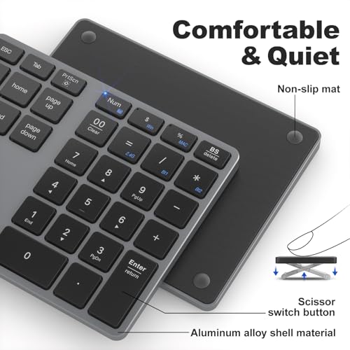 MOFII Number Pad for Laptop - Bluetooth Gray Wireless Numeric Keypad 35 Keys USB-C Rechargeable Numpad, Accounting Portable Financial Data 10 Key for Laptop/PC/Desktop/Notebook/Surface Pro - color: Dark grey