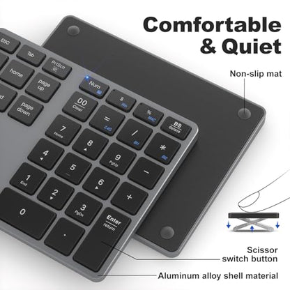 MOFII Number Pad for Laptop - Bluetooth Gray Wireless Numeric Keypad 35 Keys USB-C Rechargeable Numpad, Accounting Portable Financial Data 10 Key for Laptop/PC/Desktop/Notebook/Surface Pro - color: Dark grey