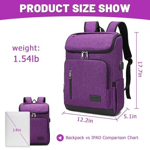 YALUNDISI Laptop Backpacks Travel Backpack Carry On Backpack Casual Daypack with USB Charging Port for Men Women Purple - color: Purple