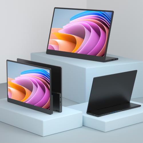 Portable Monitor 15.6 Inch 1080p Built-in Hub Docking Station 64G Storage Card IPS Display with Foldable Stand for Mac Windows, iPad,Smart Phone