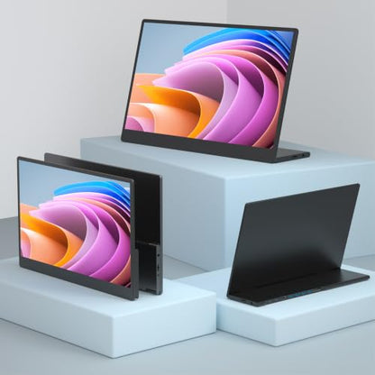 Portable Monitor 15.6 Inch 1080p Built-in Hub Docking Station 64G Storage Card IPS Display with Foldable Stand for Mac Windows, iPad,Smart Phone