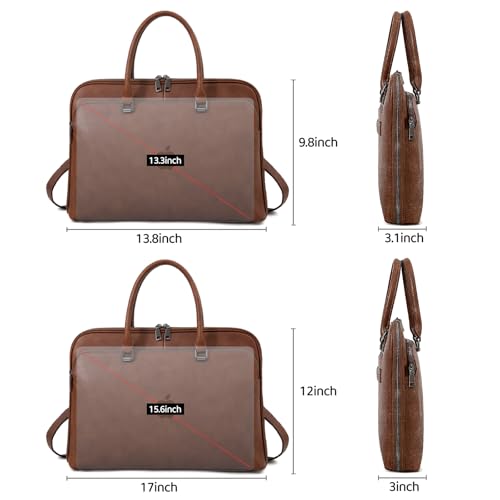 Blofinche Laptop Messenger shoulder bag: Genuine Leather work Briefcase 13.3 15.6 inch designer Satchel handbag - color: Litchi Brown, size: 15.6 inch