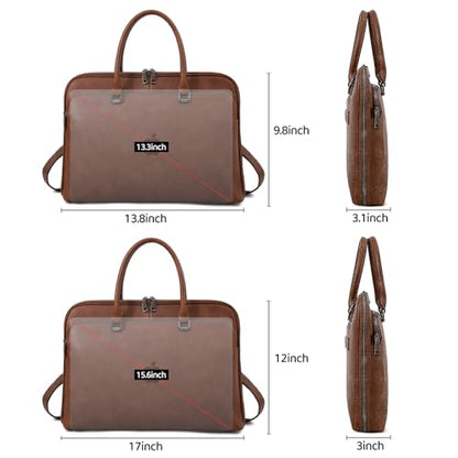 Blofinche Laptop Messenger shoulder bag: Genuine Leather work Briefcase 13.3 15.6 inch designer Satchel handbag - color: Litchi Brown, size: 15.6 inch