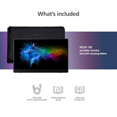RICOH 150 Portable 15.6" Vivid OLED 350nit Lightweight Display Monitor and Touchscreen w/Dual Speakers - for Laptop, Desktop, Mac, PC - style: RICOH 150