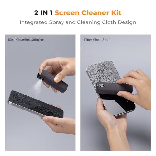 K&F CONCEPT 2-in-1 Screen Cleaning Tool, Includes 20ml Liquid, Grey & Pink | Powerful Cleaning,Wide-Angle Atomizing Nozzle, Fiber Cloth Shell,One Spray and One Wipe,Easy Clean,MM04