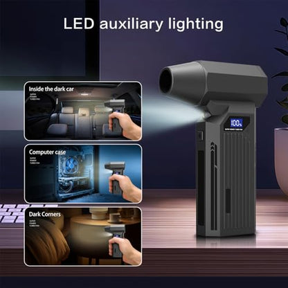 Compressed Air Duster-150000RPM Super Power Electric Air Duster, 3-Speed Adjustable Rechargeable Cordless Air Blower with Fast Charging for PC Keyboard Cleaning, Car, Home,Outdoor，5 Nozzle