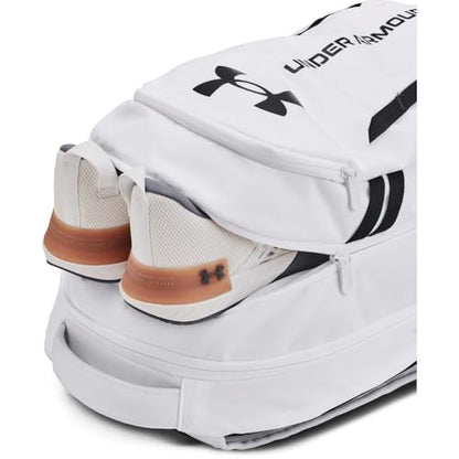 Under Armour Unisex-Adult Hustle 6.0 Backpack, (100) White/White/Black, One Size Fits Most - color: (100) White / White / Black, size: One Size