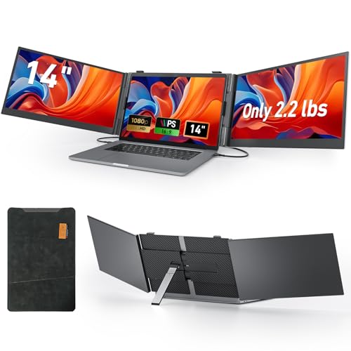 14.1'' Triple Laptop Screen Extender, 2.2lbs Ultra-Light Portable Monitor | 1080P FHD IPS, Fits 13-17.3" Laptops, USB-C Plug & Play No Driver, Extended for Windows/Mac/Chrome, Aluminum Alloy Body - color: 14" Dark Grey