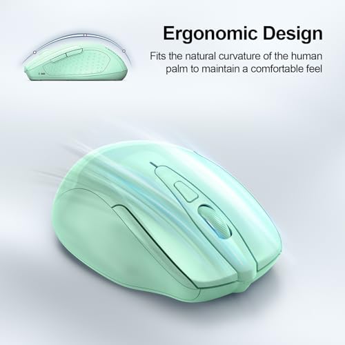 TECKNET Wireless Mouse (2.4G & BT5.0/3.0) Silent 4800 DPI Computer USB A & Bluetooth Mouse 6 Buttons, Wide Compatibility - Green - color: Green