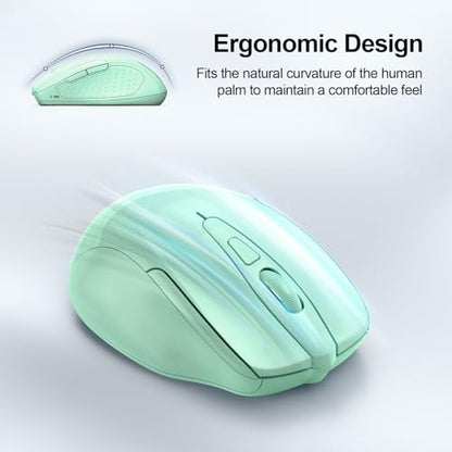 TECKNET Wireless Mouse (2.4G & BT5.0/3.0) Silent 4800 DPI Computer USB A & Bluetooth Mouse 6 Buttons, Wide Compatibility - Green - color: Green