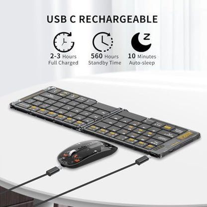 Foldable & Folding Wireless Keyboard Set Combo for iPad, Transparent Bluetooth Typepad & Mouse, Compatible with iOS, Windows, Android, Smartphones, Laptops, etc.