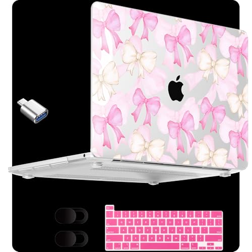 MEEgoodo for M2 MacBook Pro 13 inch Case 2022 2021 2020,Crystal Cover Fit Model A2338 M2/M1 A2251 A2289,Clear Case for 13.3-inch Laptop,Hard Shell for MacBook Pro M2, White & Pink Bows - color: White & Pink Bows