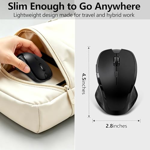 Rechargeable Bluetooth Mouse with Built-in Mouse Jiggler, Multi-Device Wireless Mouse for MacBook, iPad, Laptop & PC, USB-C/USB-A Receiver, BT5.2/3.0 & 2.4G, Silent Ergonomic Office Mouse - Black - color: Black