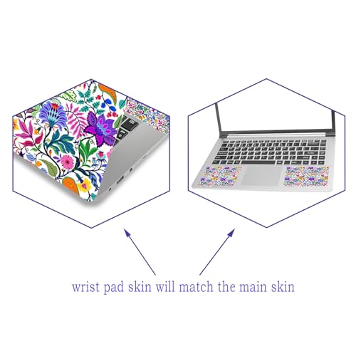 Laptop Decal Sticker Skin Cover, 11.6”12" 13" 13.3" 14" 15" 15.4" 15.6 inch Laptop Netbook Vinyl Skin Sticker Cover Art Notebook Protector (2 Wrist Pad Skins), Removable Reusable, Colorful Flowers - color: Colorful Flowers