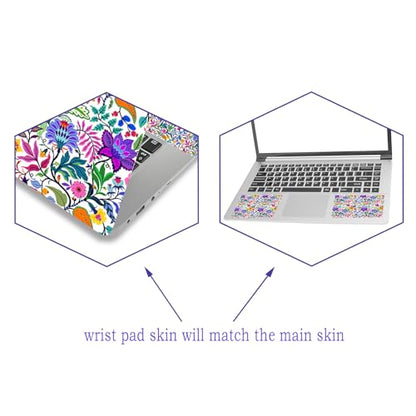 Laptop Decal Sticker Skin Cover, 11.6”12" 13" 13.3" 14" 15" 15.4" 15.6 inch Laptop Netbook Vinyl Skin Sticker Cover Art Notebook Protector (2 Wrist Pad Skins), Removable Reusable, Colorful Flowers - color: Colorful Flowers