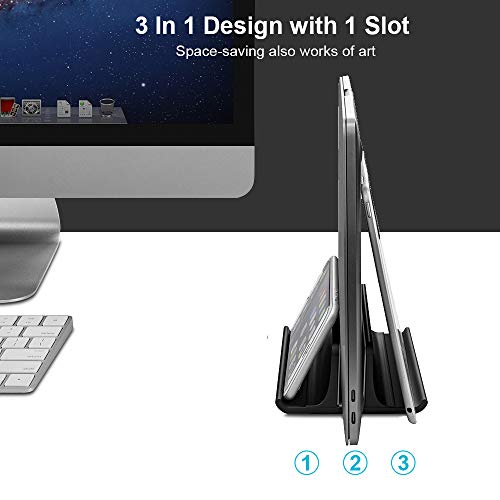 Vaydeer 3-in-1 Vertical Laptop Stand Holder, Aluminum Laptop Stand for Desk with Adjustable Dock, Space-Saving Organizer for All MacBook, Surface, Samsung, HP, Dell, up to 17.3 inch Black - color: Black