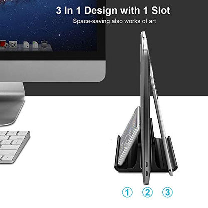 Vaydeer 3-in-1 Vertical Laptop Stand Holder, Aluminum Laptop Stand for Desk with Adjustable Dock, Space-Saving Organizer for All MacBook, Surface, Samsung, HP, Dell, up to 17.3 inch Black - color: Black