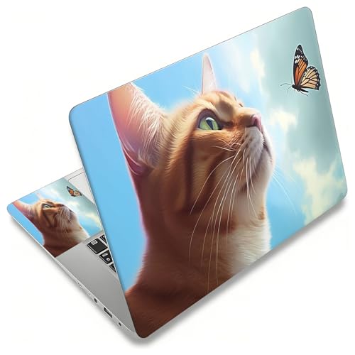Laptop Skin Sticker Decal, Universal Reusable Vinyl Laptop Cover for 12" 13" 13.3" 14" 15" 15.4" 15.6" Notebook PC, Waterproof Scratch-Resistant with 2 Wrist Pads, Easy to Apply & Remove,Cat Butterfly - color: Cat Butterfly