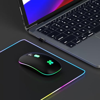 besky Wireless Rechargeable Mouse, Portable Silent Computer Mouse, Black | Backlit LED 2.4G USB Cordless Mouse with USB-C Adapter for Laptop, PC, MacBook, Chromebook, iPad & Tablet