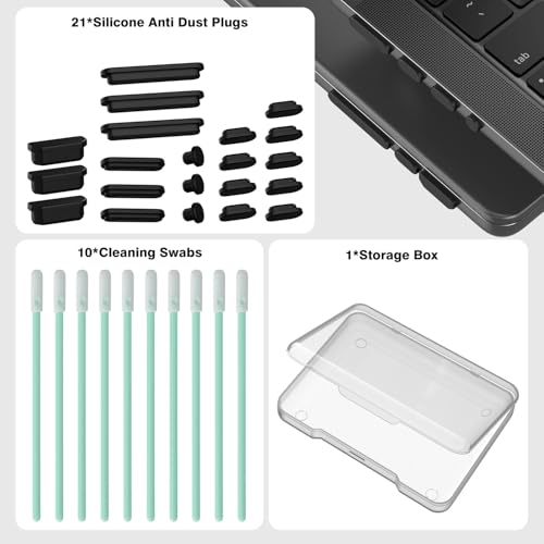 21PCS Anti Dust Dirt Plug Port Cover Compatible 2026-2021 MacBook Pro 14" 16" inch M5 M4 M3 M2 M1 Pro/Max A3426/A3428/A3434/A3112/A3185 Silicone Anti Dirt Protective Cover Accessories, Black - color: 21PCS