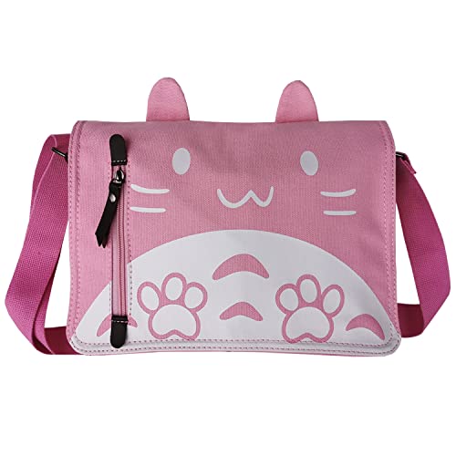 Canvas Cute Cat Kitty Messenger Bag Girls Crossbody Bag Shoulder Bag Cute Satchel School Bag - color: Pink