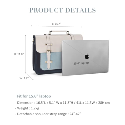 ECOSUSI Laptop Bag for Women Vegan Leather Messenger Bag Fashion Briefcase Computer Satchel Bag - color: Light Blue