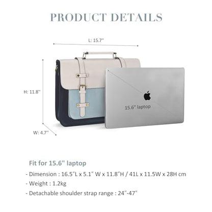 ECOSUSI Laptop Bag for Women Vegan Leather Messenger Bag Fashion Briefcase Computer Satchel Bag - color: Light Blue