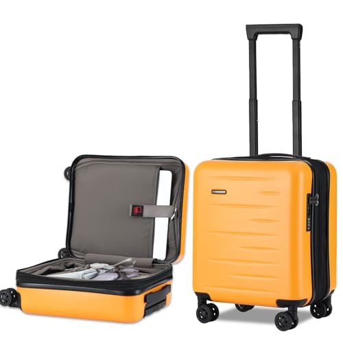CENSIEN Expandable 16 Inch Underseat Carry On Luggage Airline Approved | Lightweight ABS+PC Hard Shell Suitcase,360° Spinner Wheels,TSA Lock,YKK Zipper,Short Trips Bag for Business Weekender,Orange - color: Orange, size: 16 Inch Underseat EXT