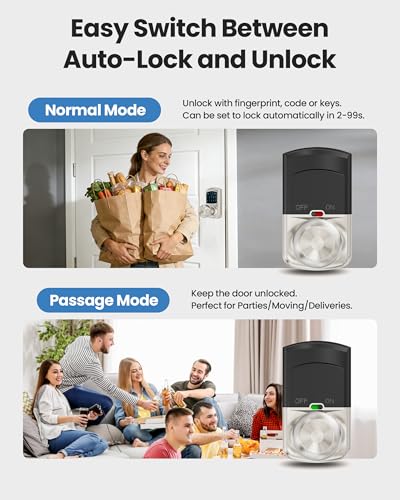Smart Fingerprint Keyless Entry Door Knob Keypad Electronic Biometric Lock | 20 User Codes 50 Fingerprints Vacation & Passage Mode One-Time Code 2 Keys Auto-lock 2-99s Anti-peep Fits U.S. Standard Door - size: HL-669FK Satin Nickel