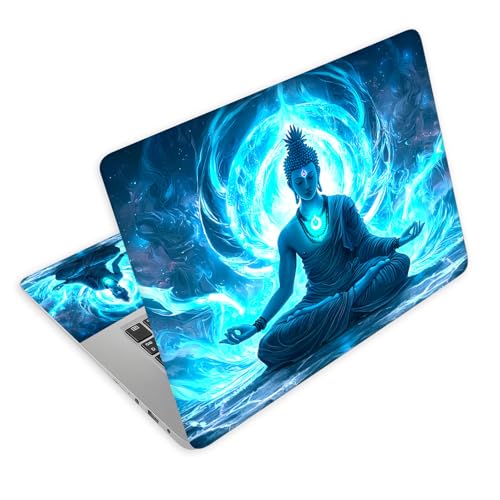 Universal Laptop Skin Decal, 3-Piece Vinyl Protector for 12 13 14 15.6" Notebook, Waterproof Anti-Scratch, Easy Trim & Bubble-Free Finish, Buddha with Glowing Blue - color: Buddha with Glowing Blue
