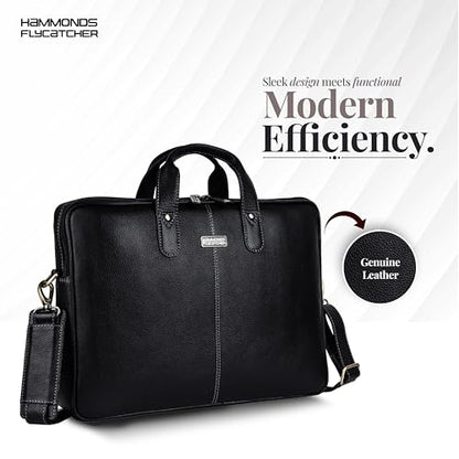 HAMMONDS FLYCATCHER Genuine Leather Laptop Bag for Men, Padded 15.6" Laptop Sleeve, Leather Messenger Bag for Men Briefcases - color: Classic Black