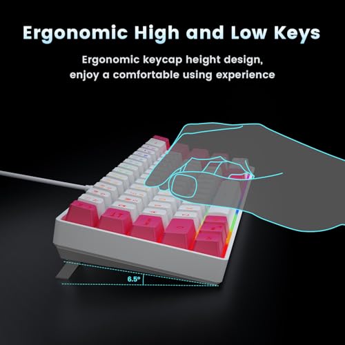 GEODMAER 65% Gaming Keyboard, LED Backlit Mini Wired Keyboard, Ultra-Compact Anti-Ghosting No-Conflict 68 Keys Membrane Gaming Wired Keyboard for PC Laptop Windows Gamer(White-Pink) - color: White-Pink