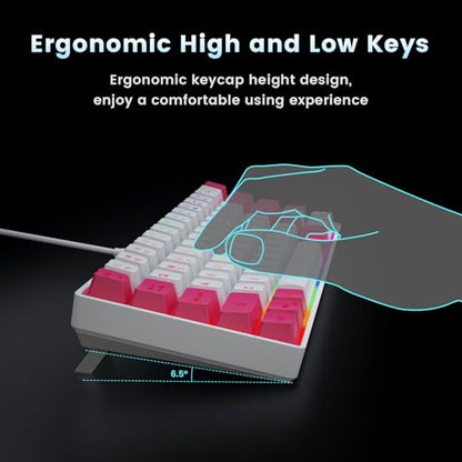 GEODMAER 65% Gaming Keyboard, LED Backlit Mini Wired Keyboard, Ultra-Compact Anti-Ghosting No-Conflict 68 Keys Membrane Gaming Wired Keyboard for PC Laptop Windows Gamer(White-Pink) - color: White-Pink