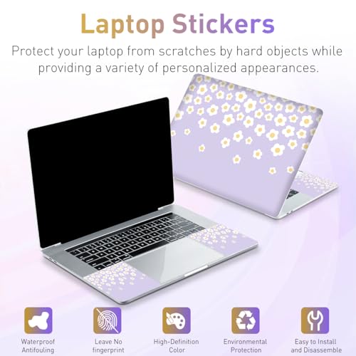 12.1 13 13.3 14 15.4 15.6 Inch Laptop Skin Decal, Laptop Skins Stickers Decals for Notebook PC, Universal Reusable Vinyl Laptop Cover Sticker, Waterproof Art Protector I Lavender Happy Flower - color: Lavender Happy Flower