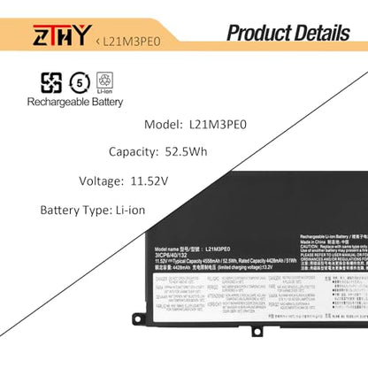 L21M3PE0 L21B3PE0 Laptop Battery for Lenovo Ideapad Flex 5-14IAU7 5-14ALC7 | 5-14ABR8 5-14IRU8 5-16IAU7 5-16ALC7 5-16ABR8 5-16IRU8 7-14IAU7 L21M3PE2 L21M3PE1 L21C3PE0 L21L3PE0 SB11F38041 11.52V 52.5Wh - size: 11.45*3.81*0.19inch L21M3PE0