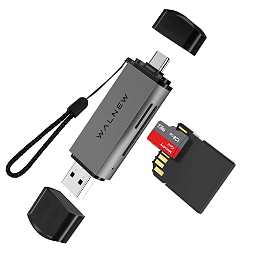 WALNEW SD Card Reader, USB 3.0 & USB-C SD/TF Memory Card Adapter | Supports UHS-I SD/SDHC/SDXC/MicroSD, Compatible with MacBook, PC, iPad, iPhone 15, Samsung Galaxy Android - color: Gray
