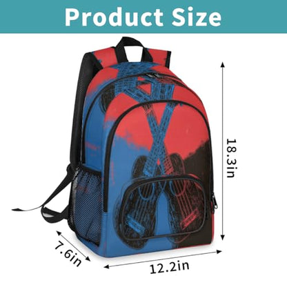 Guitar Rock Music Large Backpack for Women and Men Waterproof Travel Laptop Backpack Lightweight Business Work Daypack Fits 17 Inch Computer - color: Multicolor 6