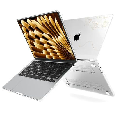 G JGOO Compatible with MacBook Air 15 inch Case 2026 2025 2024 2023 M5 A3448 M4 A3241 M3 A3114 M2 A2941, Protective Hard Laptop Shell Case + Keyboard Cover + Screen Protector, Golden Floral - color: Golden Floral