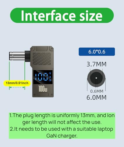 USB C to DC Adapter – GaN Charger Adapter Cable, Connector Tip to USB-C for Laptops (Travel Plug Adapter, 6.0 * 3.7mm Universal) - size: 6.0 * 3.7mm Universal