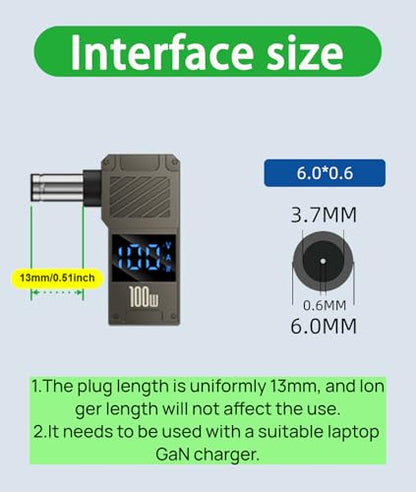 USB C to DC Adapter – GaN Charger Adapter Cable, Connector Tip to USB-C for Laptops (Travel Plug Adapter, 6.0 * 3.7mm Universal) - size: 6.0 * 3.7mm Universal