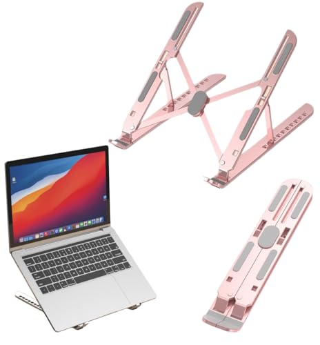 Adjustable Laptop Stand Aluminum Laptop Riser (Rose Gold) | Aviation-grade aluminum alloy, holds up to 8kg. 10 height settings for ergonomic comfort. fits 10-17.3" laptops. - color: Rose Gold