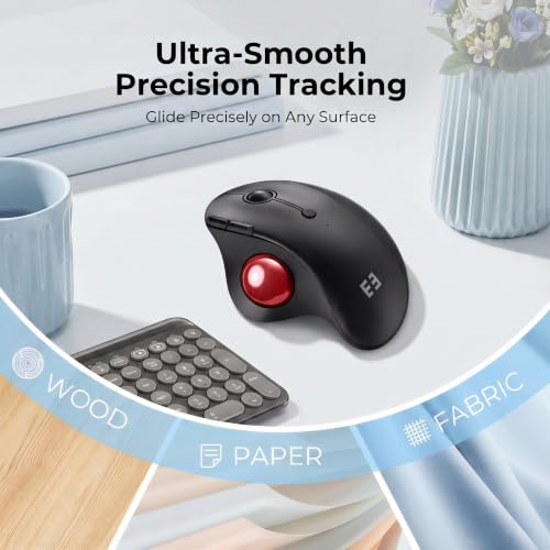 seenda Wireless Trackball Mouse, Ergonomic Bluetooth Mouse,Black&Red | USB-C rechargeable, 3-device Bluetooth+2.4G USB, thumb control, 5-level DPI and space-saving comfort for laptop, PC and Mac. - color: Black with Red ball