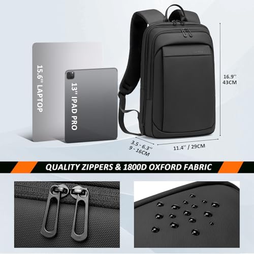 FENRUIEN Work Backpack for Men, Water Resistant Expandable Backpack with USB C Charging Port, Black 15.6 Laptop Backpack - size: 15.6 Inch, style: Business